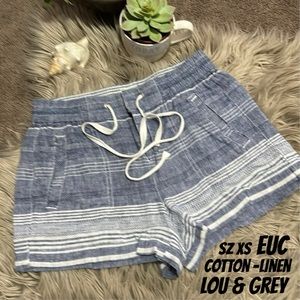 Lou & Grey Shorts-Sz XS-Cotton/Linen Blend-Blue/White Stripe-Zipper & Ties